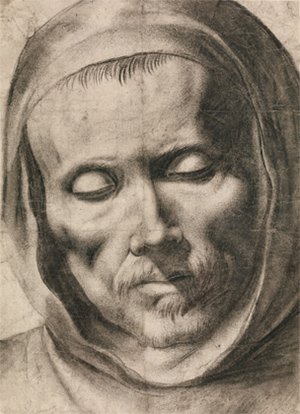Francisco de Zurbarán (Spanish, 1598–1664), 'Head of a Monk,' black chalk and gray wash, circa 1635–1655. Image courtesy of New Mexico Museum of Art.